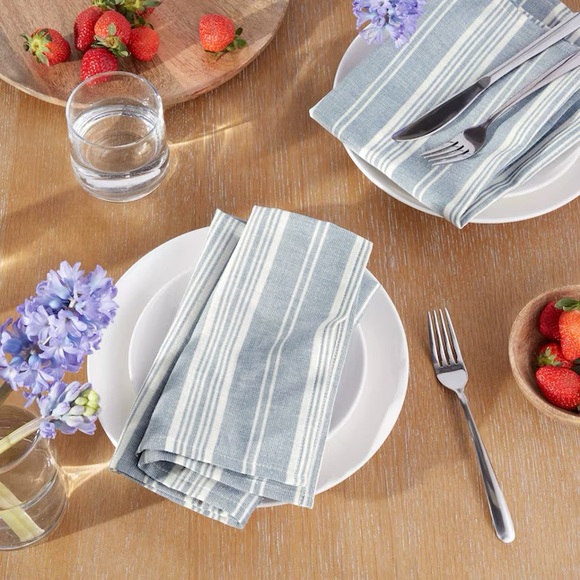 Set of 8 Cloth Napkins, Chambray Stripe, Linen Look. NWT - Picture 6 of 6